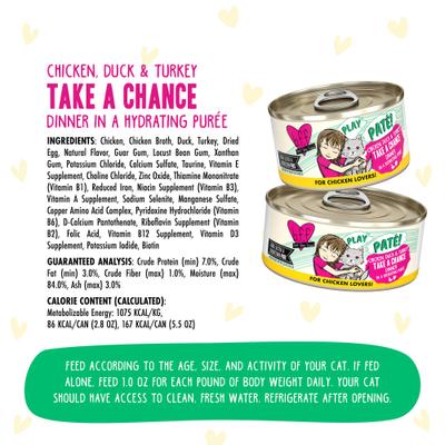 Show full view: BFF Play Pate Lovers Chicken, Duck & Turkey Take a Chance Wet Cat Food, 5.5-oz can, pack of 8 slide 5 of 12
