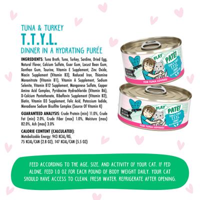 Show full view: BFF Play Pate Lovers Tuna & Turkey T.T.Y.L. Wet Cat Food, 5.5-oz can, pack of 8 slide 5 of 12