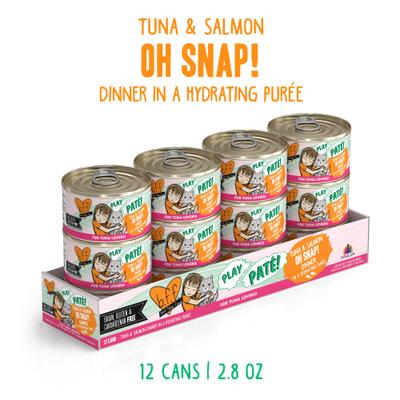 Show full view: BFF Play Pate Lovers Oh Snap! Tuna & Salmon Grain-Free Wet Cat Food, 2.8-oz can, pack of 12 slide 3 of 13