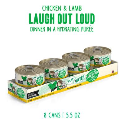 Show full view: BFF Play Pate Lovers Chicken & Lamb Laugh Out Loud Wet Cat Food, 5.5-oz can, pack of 8 slide 3 of 12