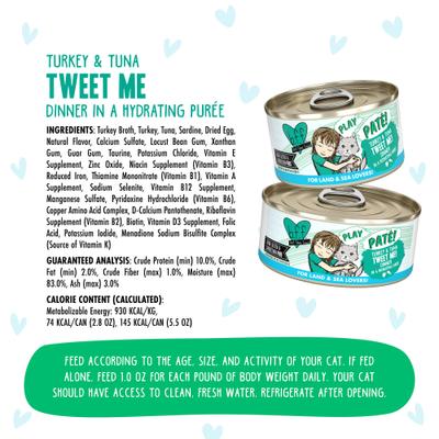 Show full view: BFF Play Pate Lovers Turkey & Tuna Tweet Me Wet Cat Food, 2.8-oz can, pack of 12 slide 5 of 12
