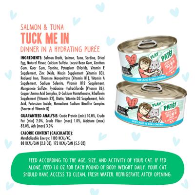 Show full view: BFF Play Pate Lovers Salmon & Tuna Tuck Me In Wet Cat Food, 5.5-oz can, pack of 8 slide 5 of 12