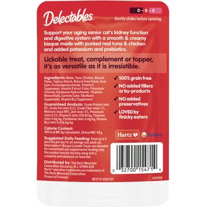 Hartz Delectables Lickable Treat Bisque for Senior 15+ Tuna & Chicken Lickable Cat Treats, 1.4-oz, case of 12