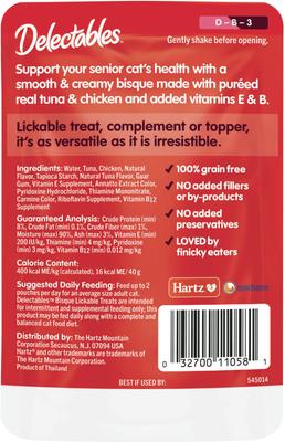 Show full view: Hartz Delectables Lickable Treat Bisque for Senior 10+ Tuna & Chicken Lickable Cat Treats, 1.4-oz, case of 12 slide 8 of 13