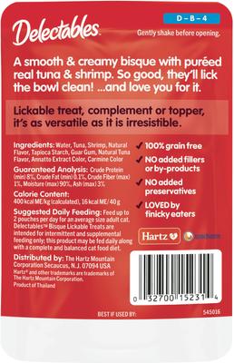 Show full view: Hartz Delectables Lickable Treat Bisque Tuna & Shrimp Lickable Cat Treats, 1.4-oz, case of 12 slide 8 of 13