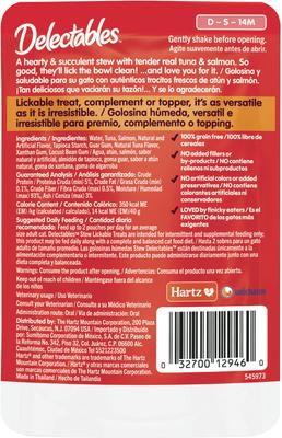 Show full view: Hartz Delectables Lickable Treat Stew Tuna & Salmon Lickable Cat Treats, 1.4-oz pouch, 1 count slide 8 of 13