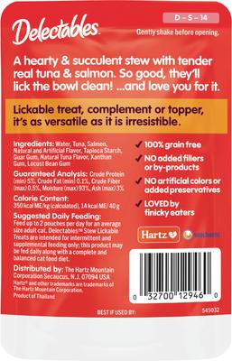 Show full view: Hartz Delectables Lickable Treat Stew Tuna & Salmon Lickable Cat Treats, 1.4-oz pouch, 12 count slide 8 of 13