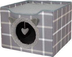 Kitty City Folding Cube Cat House with Bed, Grey