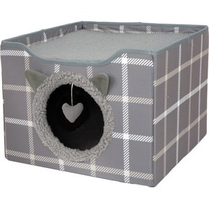 Kitty City Folding Cube Cat House with Bed, Grey