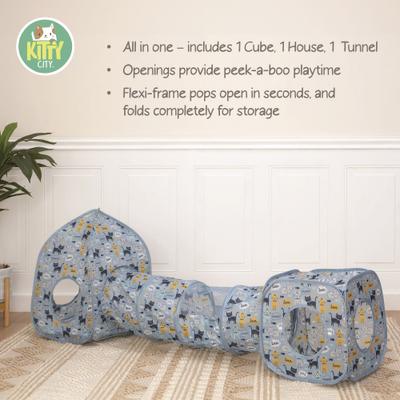 Show full view: Kitty City Cat Print Collapsible Play Combo Cat House, Blue slide 4 of 5