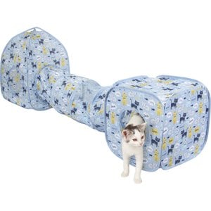 KITTY CITY Cat Print Collapsible Play Combo Cat House, Blue