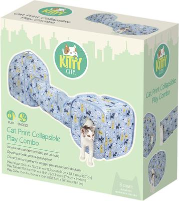 Show full view: Kitty City Cat Print Collapsible Play Combo Cat House, Blue slide 2 of 5