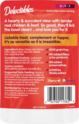 Show full view: Hartz Delectables Lickable Treat Stew Non-Seafood Recipe Chicken & Beef Lickable Cat Treats, 1.4-oz, case of 12 slide 8 of 12