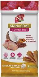 Farmina N&D Quinoa Skin & Coat Duck Medium & Maxi Dental Dog Treats, 3.5-oz bag, 7-count
