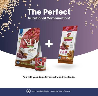 Show full view: Farmina N&D Quinoa Skin & Coat Quail Medium & Maxi Dental Dog Treats, 3.5-oz bag, 7-count slide 7 of 8