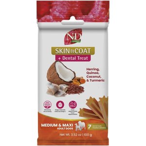 Farmina N&D Quinoa Skin & Coat Venison Medium & Maxi Dental Dog Treats, 3.5-oz bag, 7-count