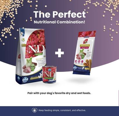 Show full view: Farmina N&D Quinoa Skin & Coat Herring Medium & Maxi Dental Dog Treats, 3.5-oz bag, 7-count slide 7 of 8