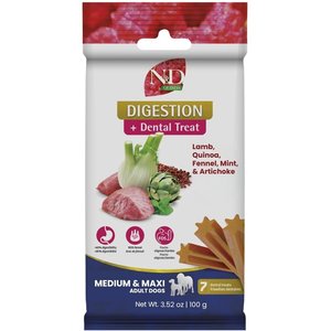Farmina N&D Quinoa Digestion Lamb, Quinoa, Fennel, Mint, & Artichoke Medium & Maxi Dental Dog Treats, 3.5-oz bag, 7 count