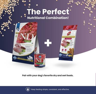 Show full view: Farmina N&D Quinoa Digestion Medium & Maxi Dental Dog Treats, 3.5-oz bag, 7-count slide 7 of 8