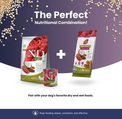 Show full view: Farmina N&D Pumpkin Chicken, Pumpkin, & Pomegranate Mini Dental Dog Treats, 2.1-oz bag, 7-count slide 7 of 8