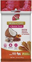 Farmina N&D Quinoa Skin & Coat Venison Mini Dental Dog Treats, 2.1-oz bag, 7-count