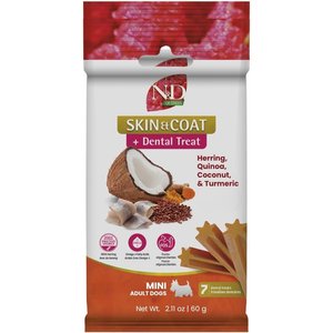 Farmina N&D Quinoa Skin & Coat Venison Mini Dental Dog Treats, 2.1-oz bag, 7-count