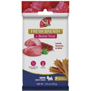 Farmina N&D Quinoa Fresh Breathe Lamb, Quinoa, & Mint Mini Dental Dog Treats, 2.1-oz bag, 7 count