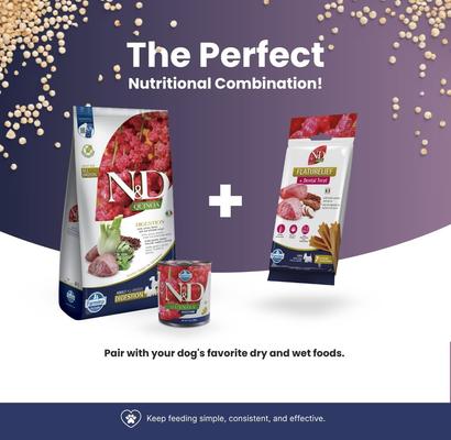 Show full view: Farmina N&D Quinoa Fresh Breathe Mini Dental Dog Treats, 2.1-oz bag, 7-count slide 7 of 8