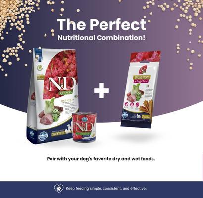 Show full view: Farmina N&D Quinoa Skin & Coat Herring Mini Dental Dog Treats, 2.1-oz bag, 7-count slide 7 of 8