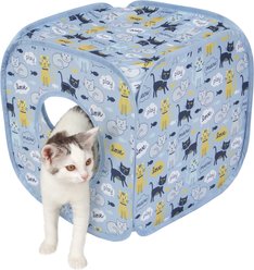 Kitty City Cat Print Play Cube Cat House, Blue