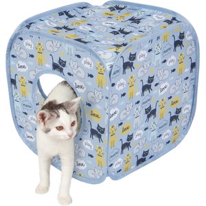 Kitty City Cat Print Play Cube Cat House, Blue