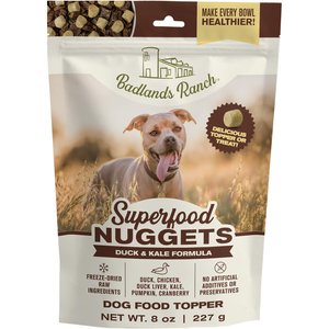 Badlands Ranch Superfood Nuggets Duck & Kale Freeze-Dried Dog Food Topper, 8-oz bag