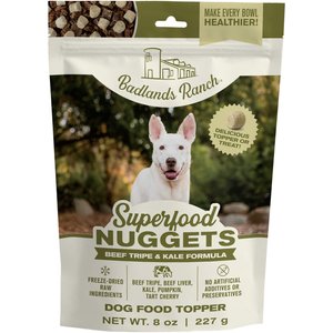 Badlands Ranch Superfood Nuggets Beef Tripe & Kale Freeze-Dried Dog Food Topper, 8-oz bag