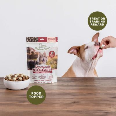 Show full view: Badlands Ranch Superfood Nuggets Bison & Kale Freeze-Dried Dog Food Topper, 8-oz bag slide 5 of 8