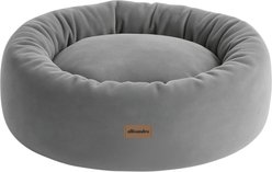 Allisandro Luxury Donut Ultra Soft Velvet Supportive Bolster Design Orthopedic Elevated Dog & Cat Bed with Removable Cover & Handle, Grey, 48 x 48-in