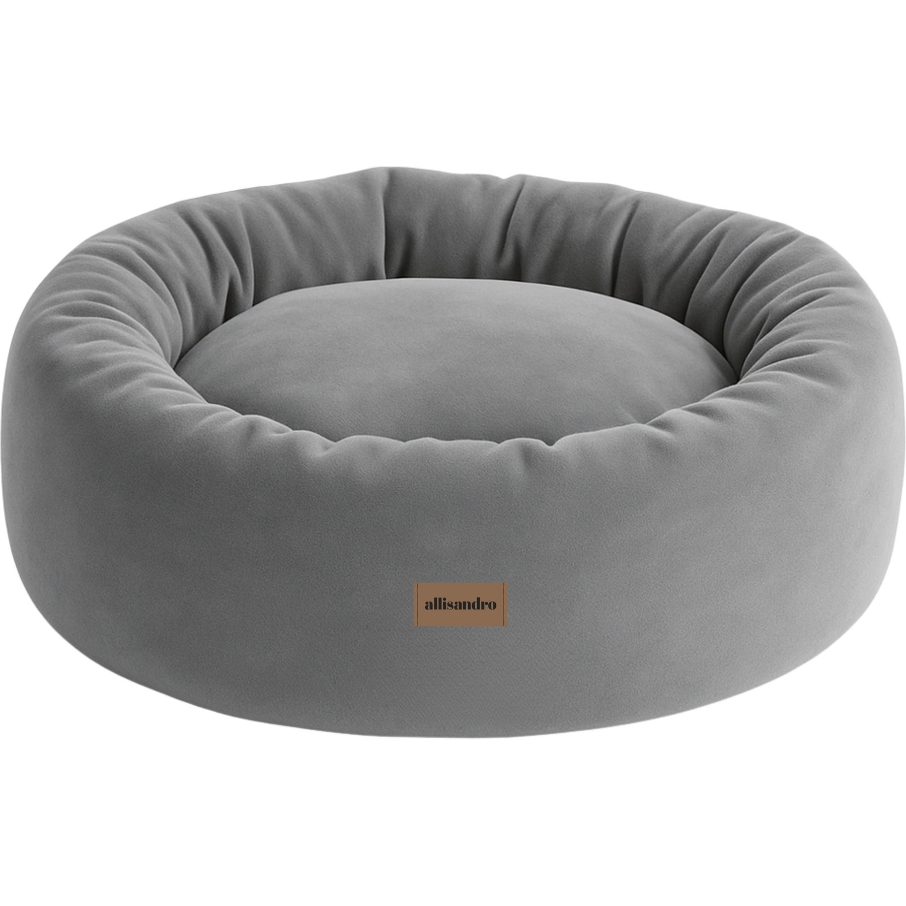 Allisandro Luxury Donut Ultra Soft Velvet Supportive Bolster Design Orthopedic Elevated Dog & Cat Bed with Removable Cover & Handle, Grey, 48 x 48-in