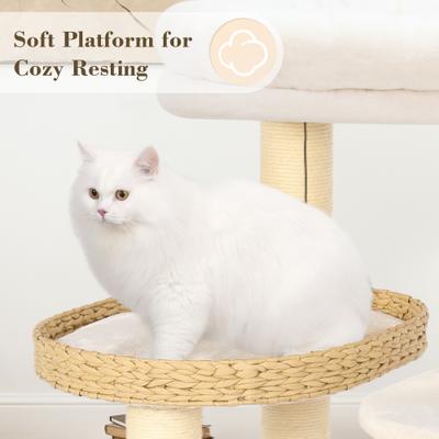 Show full view: KAMABOKO 53-in Indoor Natural Sisal Cat Tree with Scratching Posts, Hand-Woven Condo & Top Perch, Beige slide 7 of 8