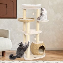 KAMABOKO 53-in Indoor Natural Sisal Cat Tree with Scratching Posts, Hand-Woven Condo & Top Perch, Beige