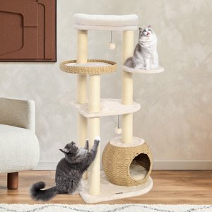 KAMABOKO 53-in Indoor Natural Sisal Cat Tree with Scratching Posts, Hand-Woven Condo & Top Perch, Beige
