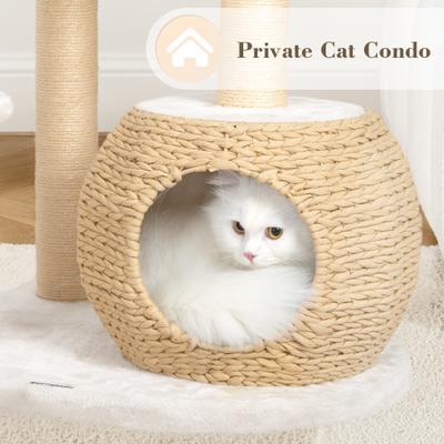 Show full view: KAMABOKO 53-in Indoor Natural Sisal Cat Tree with Scratching Posts, Hand-Woven Condo & Top Perch, Beige slide 4 of 8