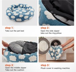 JOEJOY Jacquard Cloud Square Anti-Slip Bottom Dog & Cat Bed with Removable Cover, Blue, Large slide 2 of 7