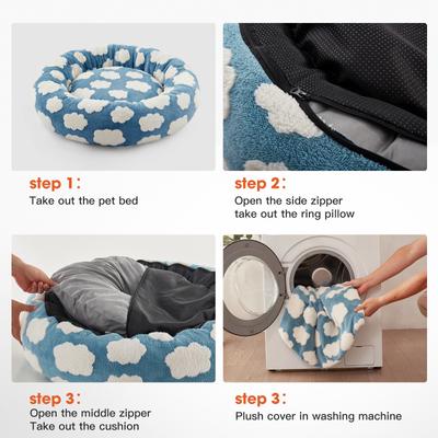 Show full view: JOEJOY Jacquard Cloud Square Anti-Slip Bottom Dog & Cat Bed with Removable Cover, Blue, Small slide 4 of 8