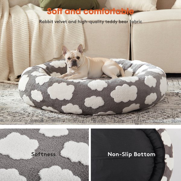 Show full view: JOEJOY Jacquard Cloud Square Anti-Slip Bottom Dog & Cat Bed with Removable Cover, Grey, Medium slide 3 of 7