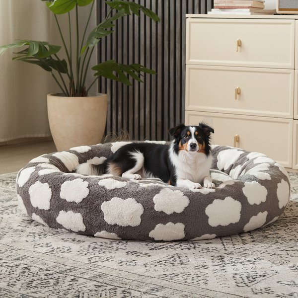 Show full view: JOEJOY Jacquard Cloud Square Anti-Slip Bottom Dog & Cat Bed with Removable Cover, Grey, Medium slide 2 of 7