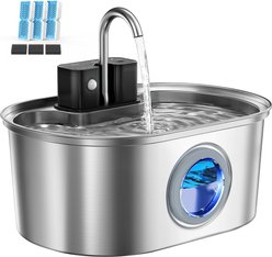 PEKTACO Stainless Steel Battery Operated Cat Water Fountain, 3.2-l, 3.2L