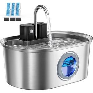 PEKTACO Stainless Steel Battery Operated Cat Water Fountain, 3.2-l, 3.2L