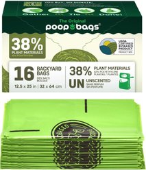 The Original Poop Bags USDA Certified BioBased Backyard & Arm Slot Pick Up Poop Bags, Unscented, 16 count