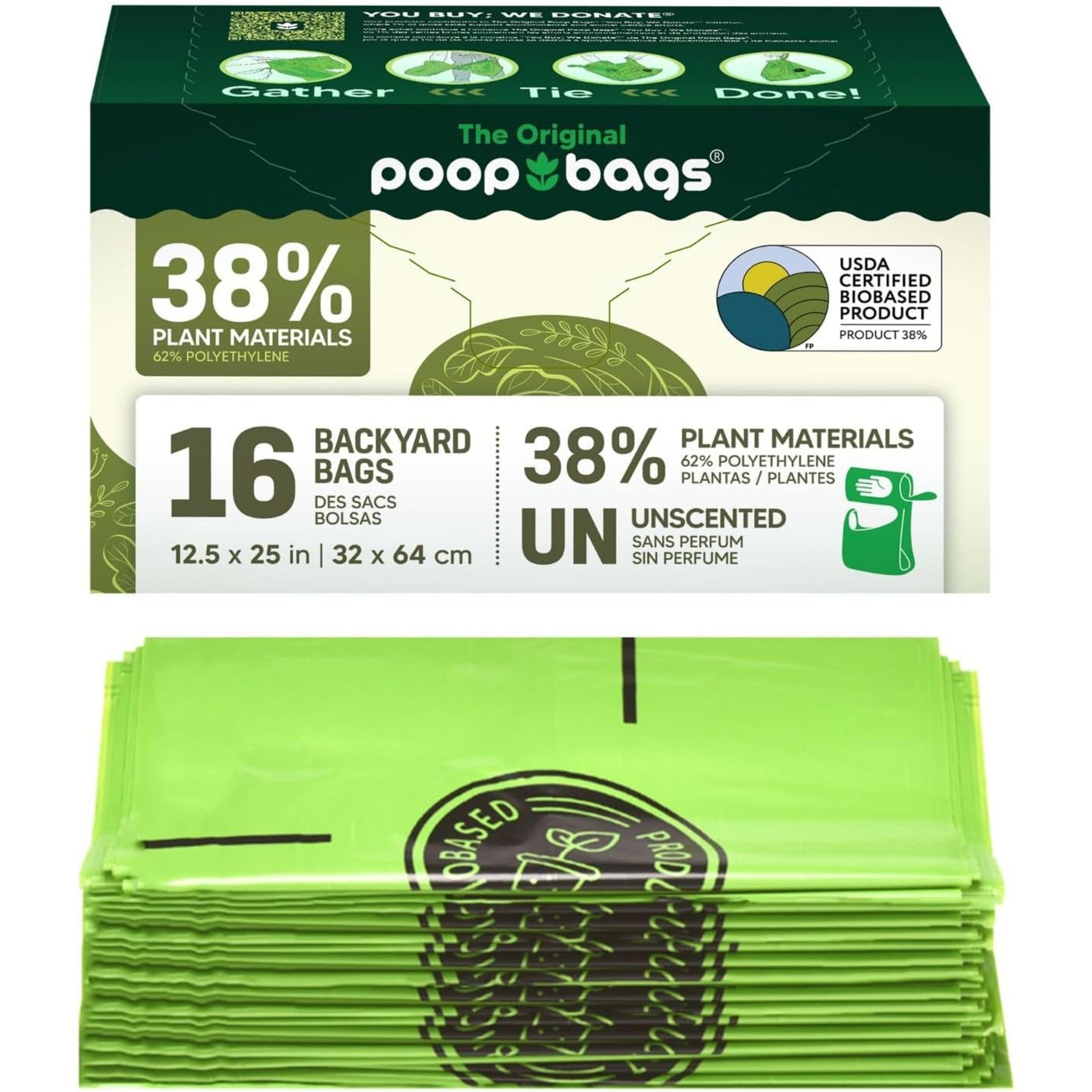 The Original Poop Bags USDA Certified BioBased Backyard & Arm Slot Pick Up Poop Bags, Unscented, 16 count
