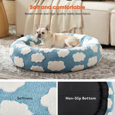 Show full view: JOEJOY Jacquard Cloud Square Anti-Slip Bottom Dog & Cat Bed with Removable Cover, Blue, Small slide 3 of 8