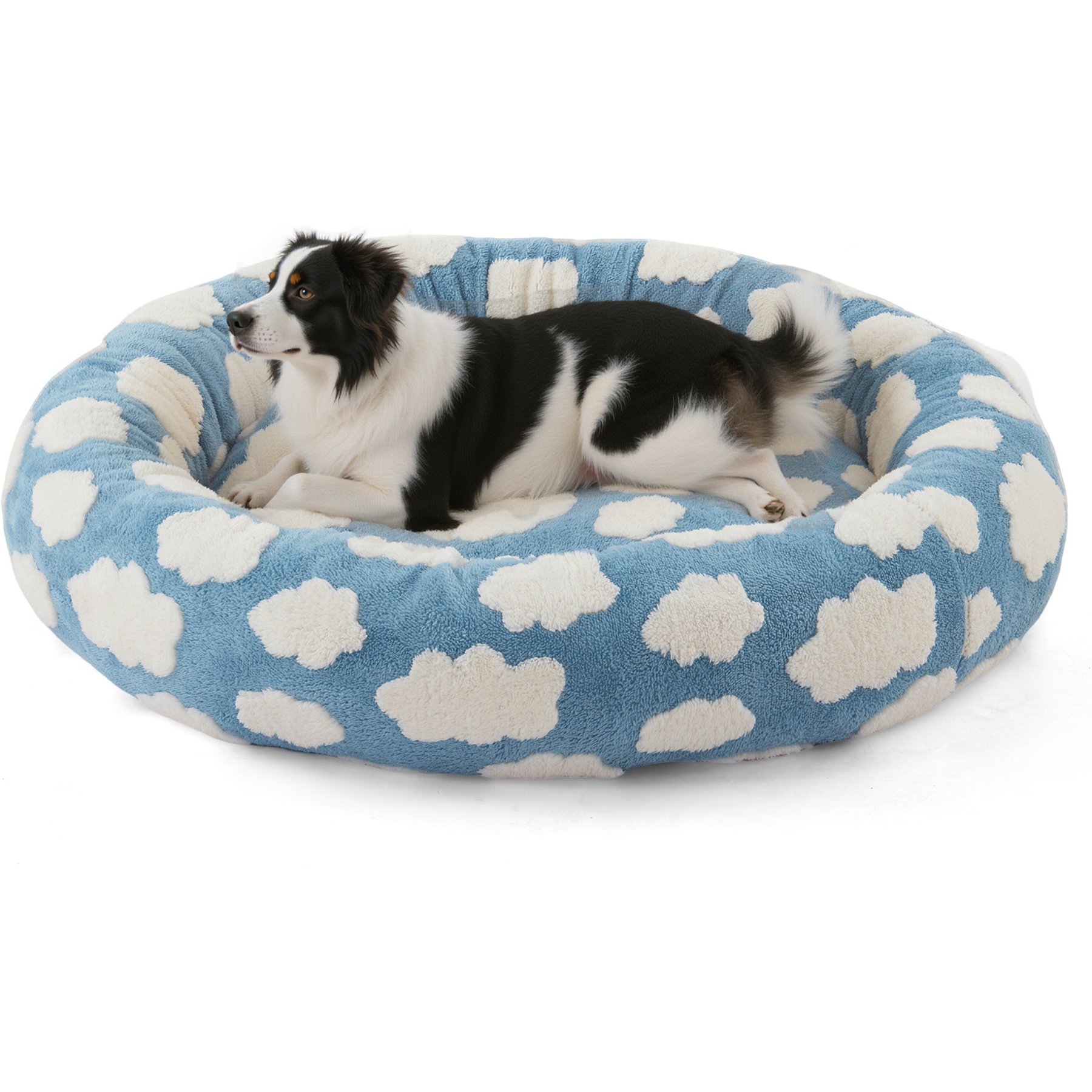 JOEJOY Jacquard Cloud Square Anti-Slip Bottom Dog & Cat Bed with Removable Cover, Blue, Large